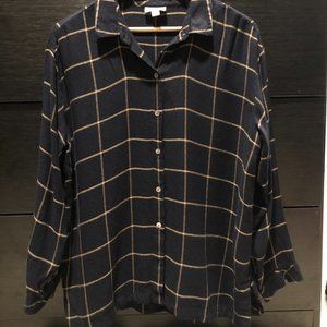 J Jill Button Up Dark Blue Plaid shirt size M